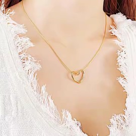 Collar en Forma de Corazón para Mujer, Joyería de Acero Inoxidable Chapado en Oro 18k, Cadena de Corazón Estilo Minimalista, Regalo para Aniversario, Novia y Cumpleaños, Collares para Dama (Oro)