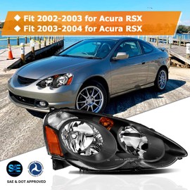 LBRST Headlight Assembly for Acura RSX 2002-2004 Black Housing Amber Reflector Clear Lens Driver and Passenger Side Headlamp