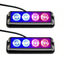 STBLTBAR 2 PCS 4-LED Emergency Strobe Lights for Trucks 12-24V Warning Flashing Light Surface Mount Hazard Light Bar for SUV Car ATV Vehicles Blue/Red