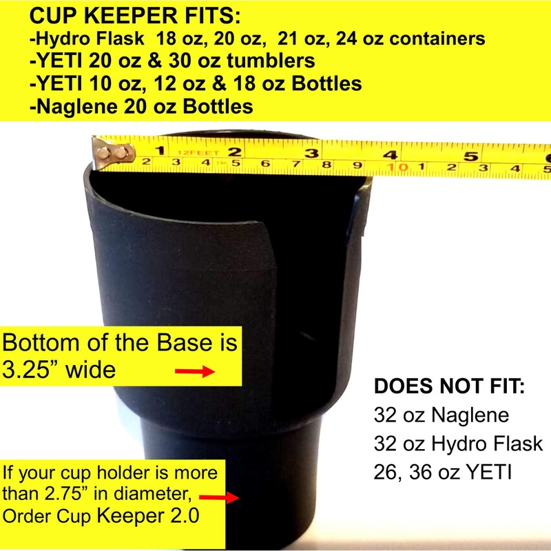 Gadjit Cup Keeper Adapter expands 2.5-3” Holds Most 18,20,21,24oz Hydro