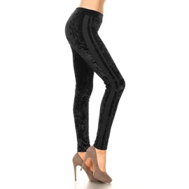 ICONOFLASH Women’s Crushed Velvet Leggings (Large, Black Side Stripe)