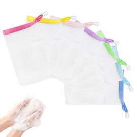 Feelorna 7pcs Soap Bag Soft for Shower, Soap Pouch Saver with Drawstring for Foaming and Drying, Soap Bubble Mesh Bags for Bath Hangable (7 colors)