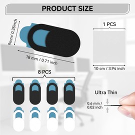 8Pcs Laptop Camera Cover Slider, 0.6mm Ultra-Thin Design Smartphone Camera Cover, Sticker Webcam Protector with Grey Cloth, Webcam Camera Cover Barrier Plate for Your Privacy & Security (Black+White)