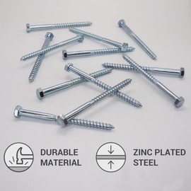(Pack of 12) DIN 571 Zinc Plated Steel Hexagon Wood Screws M10 x 120mm, Hex Bolt Impact Bolts, Hex Head, Carriage Bolts (12, M10 x 120mm)
