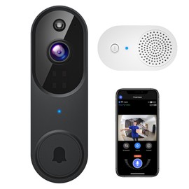 guggre 1080p Wireless Video Doorbell + Indoor Ring Chime, Enhanced Security with AI Human Detection, 2-Way Audio, Night Vision, AES-128 Cloud Storage, Real-Time Alerts, Smart Home Protection (Black)