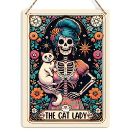 Funny Tarot Card Wall Art Decor Rustic Cat Lady Hanging Sign, Humor Cat Lover Gifts Merch Witchy Vibes Witch Stuff Wiccan Witchcraft Supplies, Farmhouse Wall Hanging Sign, Wooden Sign for Home Office