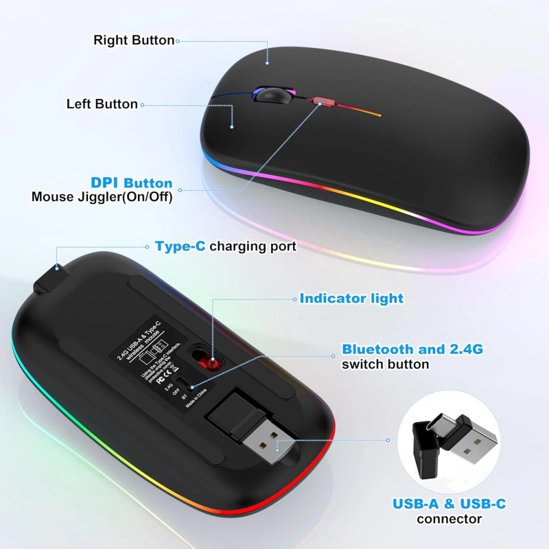 FYBC Bluetooth LED 2.4G Wireless Mouse Luminous Slim Design for