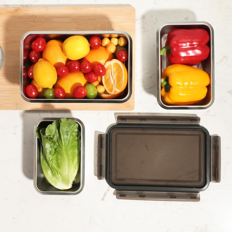 MAXCOOK 18/10 Stainless Steel Freezer Storage Containers With Lids, 47oz