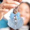 Blue Heart Fluffy Keyring Pearl Bow Pompom Keychain for Women