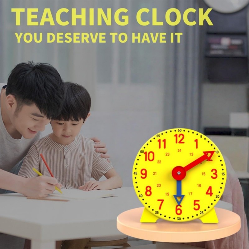 Mubuni 24-Hour Teaching Clock,Yellow Teaching Clock learn to time clock,Te/aching