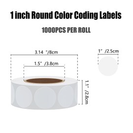 Hybsk 1000 pcs White Circle Stickers Small Round Color Coding Labels Permanent Color-Code Dot Semi Gloss Paper Adhesive Envelope Seals (1 inch)