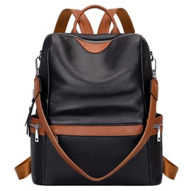 ALTOSY Leather Backpack for Women Elegant Genuine Backpack Purse Ladies Leather Shoulderbag （S80 Black/Brown）