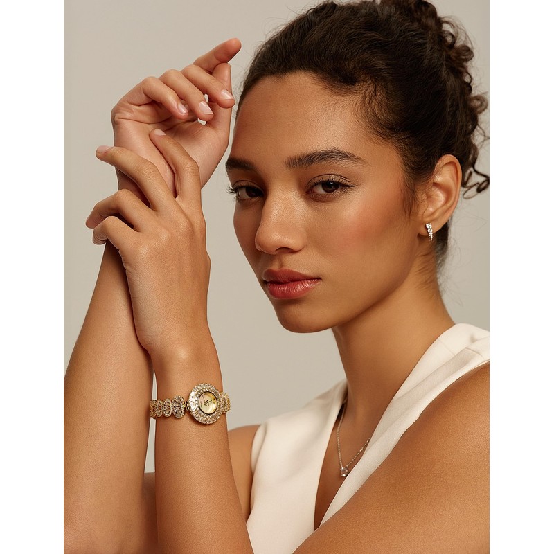 EAMTI Gold Watches for Women Luxury Simulated Diamond Quartz Iced