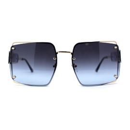 SA106 Off Set Rimless Retro Mobster Unique Side Lens Rectangle Sunglasses Gold Navy