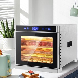 Food Dehydrator for Jerky with Stainless Steel Trays, Large Drying Space Dryer Food Dryer Machine Electric Dryer Machine for Fruit Dog Treats, Digital Temperature and Timer (6 Trays)