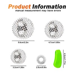 MEGYAD Pack of 6 Magnetic Hedgehog Balls: Magnetic High Stress Acupressure Ball 32 mm 47 mm 56 mm Diameter Acupressure Balls with Acupressure Clamp Massage Ring for Stress Relief or Massage