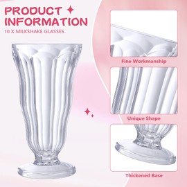 Maxcheck 6 Set Milkshake Glass 17 oz Sundae Glasses with Stainless Steel Spoons Old Fashioned Milkshake Cups Plastic Ice Cream Float Glasses Clear Soda Glasses for Juice Tropical Drinks Party