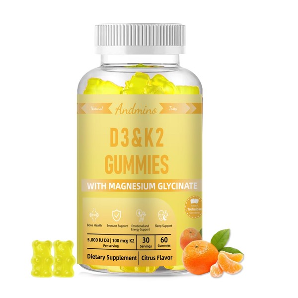 Andmino Vitamin D3 K2 Magnesium Gummies | 5000IU D3 +