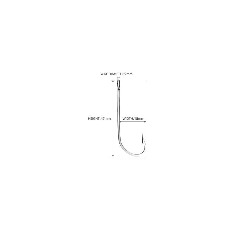 long shank fishing hook available in sizes 5/0, 4/0, 3/0,