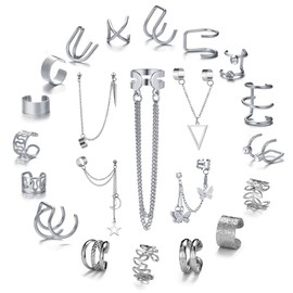 22Pcs Ear Cuffs Earrings Set for Women,No Piercing Cuff Earrings Chain for Women Wrap Earrings Tassel Clip On Ear (silver, alloy)