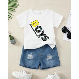 NZRVAWS 18 Months Boy Clothes Baby Boy 24 Months Toddler Summer Outfit T-shirt Ripped Denim Jeans Shorts Set Gift Infant