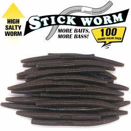 Wacky Worms Soft Plastic for Bass Fishing Lures–100 Pack 4" & 5" Stick Baits Wacky, Texas, Neko & Drop Shot Rigs–Bulk Soft Lure (2-Green Pumpkin w/Black Flake, 4")