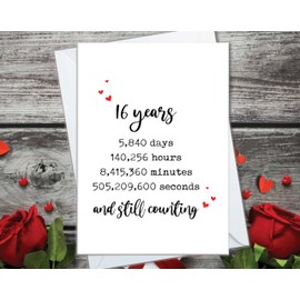 16th Anniversary Card for Wife Husband, 16 Years Together and Counting Romantic Cards for Boyfriend Girlfriend, 16 Year Anniversary Cards for Men Women Family Friends (16)