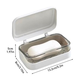 Soap Case Holder, 2 Layers Soap Dish Tray with Removable Drainer and Lid, Portable Rectangular Soap Dish Container for Bathroom Shower Gym Laundry Room(White)