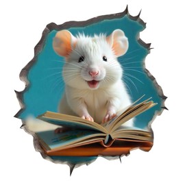 Mouse Reading Book Wall Murals Peel and Stick for Kids Room, Classroom Wall Decor - 3D Effect Wall Mural, Ideal Wall Stickers & Murals, Decorative Decal for Educational Spaces Design 25
