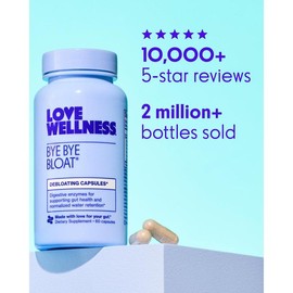Love Wellness Bye Bye Bloat | Dietary Supplement for Debloating, Gut Health & Digestive Wellness | Gluten-Free & Dairy-Free | 30 Capsules