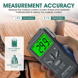 Moisture Meter, Pin Type Digital Wood Moisture Meter, GR-883C Hand Moisture Sensor with 3 Coloured Indicators and Backlight LCD Display Tester for Wood, Hardened Materials Hygrometer
