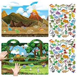 3D Dinosaurs Puffy Sticker Play Set Kids 2-4 Toys Gifts Sticker Book Dinosaurs Window Gel Clings Decals for Toddlers Home Airplane Classroom Nursery Dinosaurs Party Supplies Decorations Removable 100 Reusable Puffy Stickers 2 Fold-Out Scenes
