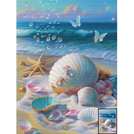 YEEIFFD Beach Seashell Diamond Painting Kits, Seashell 5D DIY Diamond Art for Adults and Kids, Gem Art Kits Accessories Full Drill Kit Pictures Home Wall Decor Gifts 12 x 16 inch