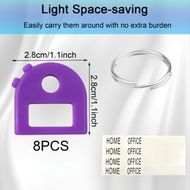 8 Pcs Key Covers Caps Stretchy All-in-One Key Caps Tags Covers Set 8 Colors Key Identifiers Covers 1 Inch Key Covers Protectors with Blank & Printed Labels Coded ID Key Labels Tags