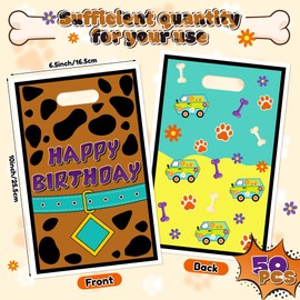 Andi Cppss Dog Cartoon Party Bags - 50PCS Dog Cartoon Paw Party Gift Bags for Kids, Plastic Goodies Bag with Handles for Birthday Parties Supplies, Baby Show Birthday Parties Treat Candy Snack Bag