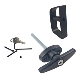 PDETVEO T-Handle Door Lock Set with 2 Security Keys, Heavy-Duty Shed Door Hardware with 5.5"Stem, Professional Grade Locking System for Storage Barn, Workshop, Garage (Black)