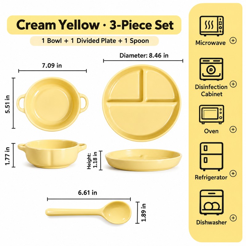 Ceramic Divided Plate Set for Everyday Meals – 3-Section Serving