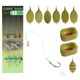 Fyfjur Method Feeder Set, 6 Pieces Feeder Accessories with Fishing Hooks (Size 2), Fishing Feeder Basket Fishing 15/20/30/40/50/60g Carp Accessories