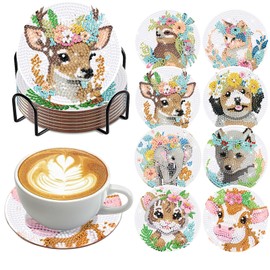 YOUSHY Peace Diamond Painting Coaster Kit Diamond Art with Holder DIY (Animal Model)