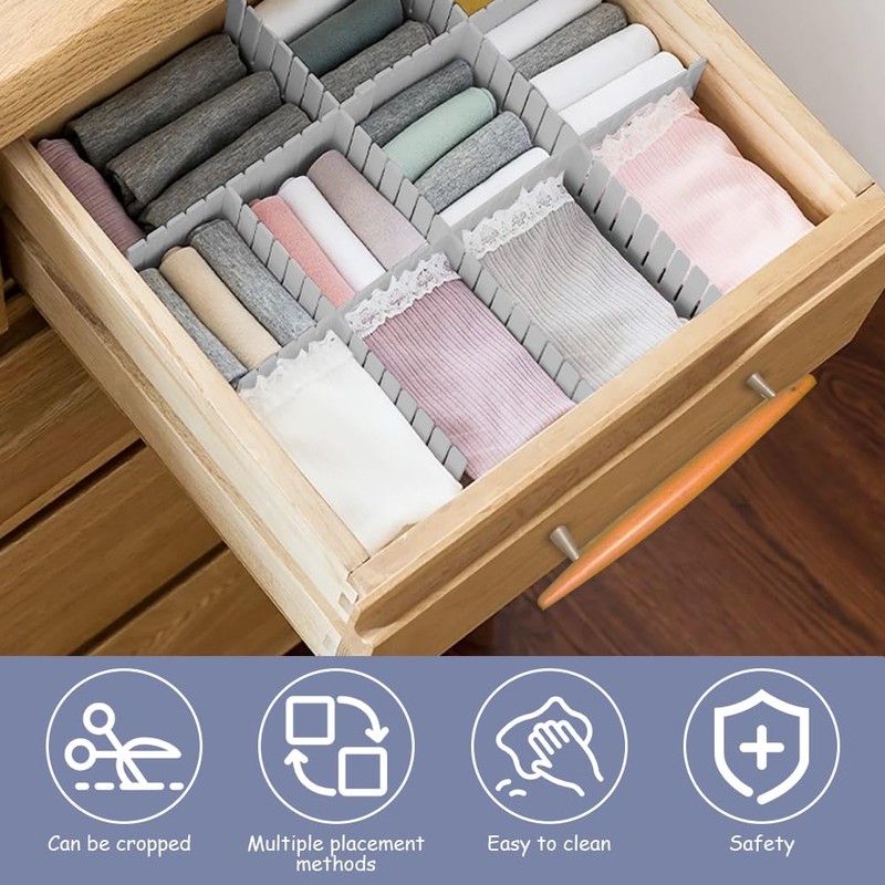 HOTUT Drawer Dividers Adjustable Drawer Storage Organizer, 16 PCS Grid