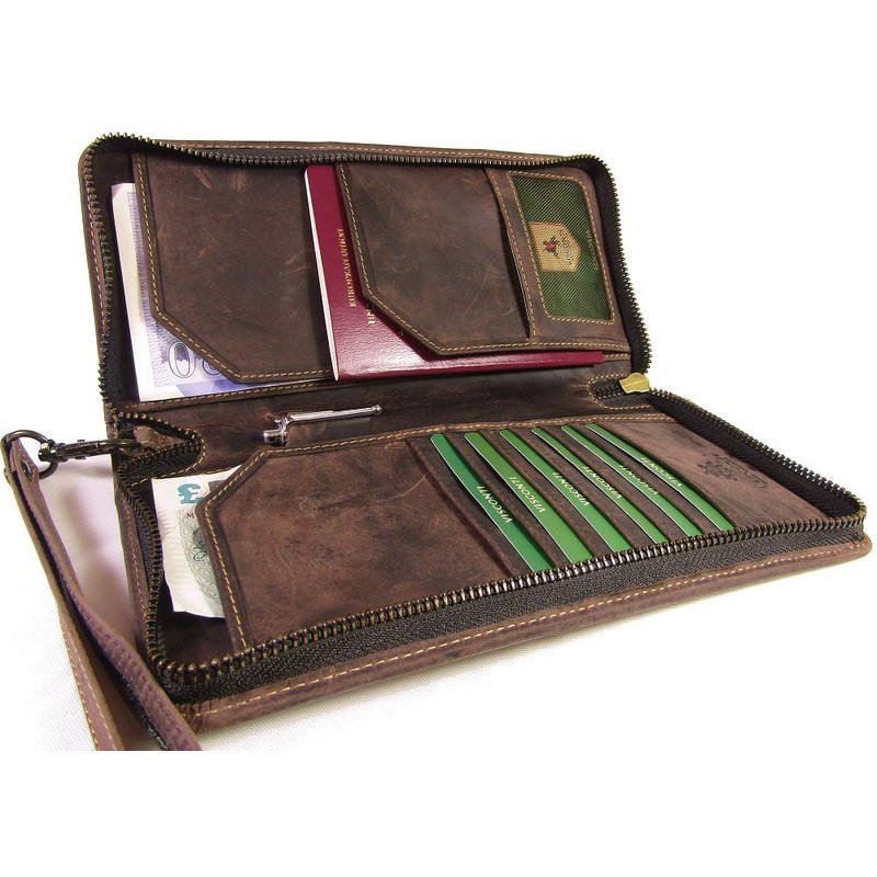 Visconti Wing Unisex Hunter Leather Travel Wallet for Passport ID