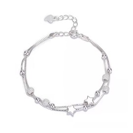 IUDWCG 2 in 1 Women's Bracelet Elegant Beads Silver and Stars Double Layered Bracelet with Sterling Silver Bracelet Bracelet Jewellery Adjustable Fashion Jewellery Bracelets Love Bracelets, Sterling