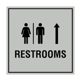 Square Restrooms Up Arrow Sign (Lt Gray) - Medium 1 Pack
