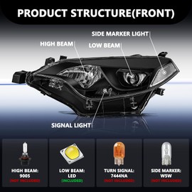 Aosky Headlight Assembly Compatible for for 2014 2015 2016 Toyota Corolla Sedan 4-Door OE Style Headlamps Replacement Driver & Passenger Side Black Housing with Clear Reflector