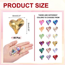 MECCANIXITY 40 Pcs 3D Heart Nail Charm Crystals Nail Gems 8x9mm Crooked Heart-Shape Charm Art Rhinestone for Valentine's Day Nail DIY Decoration, Gold Tone