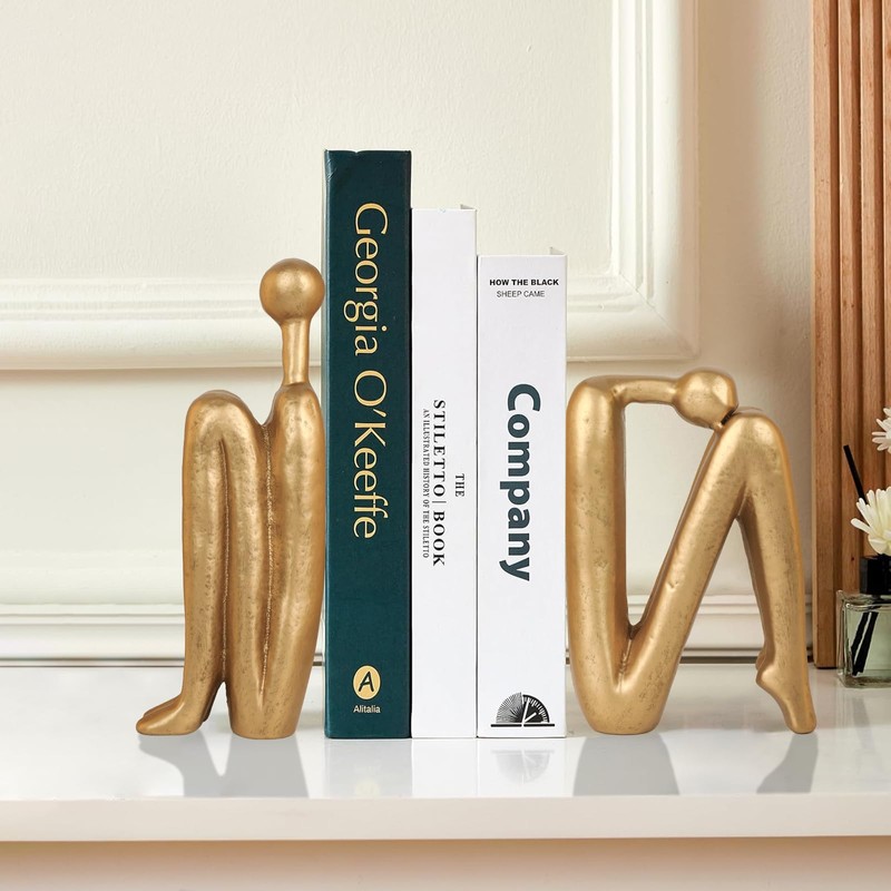 Thinker Cast Iron Bookends, Heavy-Duty Decorative Book End Stoppers for