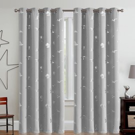 Vangao Grey Blackout Curtains Dinosaur Curtains for Boys Kids Nursery Girls Room Silver Dino Foil Print Thermal Insulated Grommet Top Window Drapes 84 Inches Long 2 Panels