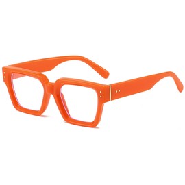 Kashm Thick Square Frame Glasses for Women Men Retro Non-prescription Blue Light Blocking Lens Eyeglasses Orange