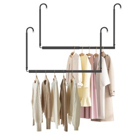 Hanging Closet Rod Adjustable Width Height Closet Rods For Hanging Clothes Black 2 Pack Closet Extender Hanging Rod Clothes Space-Saving Hanging Bar Organizer