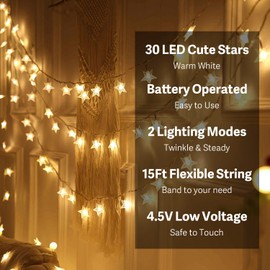 ITICdecor Star String Lights 15 FT 30 LED Fairy Christmas Lights Battery Operated Indoor&Outdoor Twinkle Lights Bedroom Decor for Party Wedding Xmas Tree (Warm White)